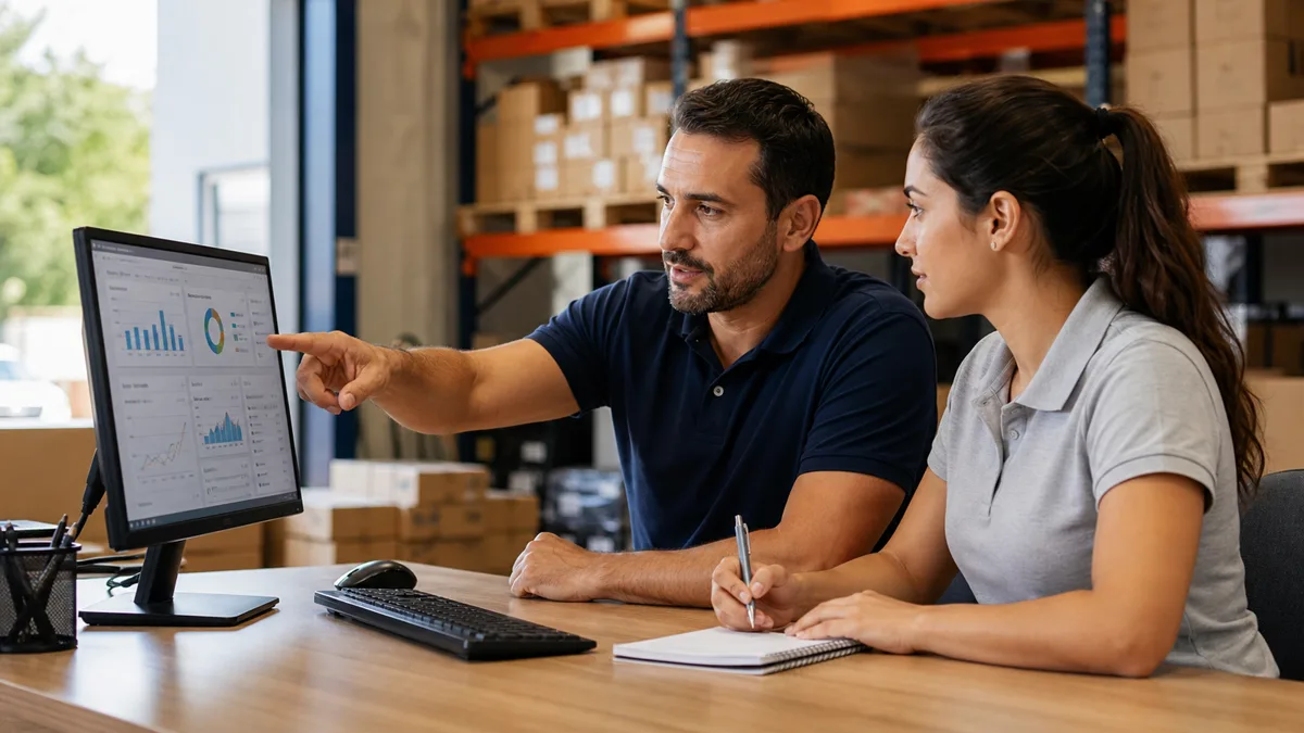 Equipe analisando o estoque no ERPflex, nota de débito de perda em estoque
