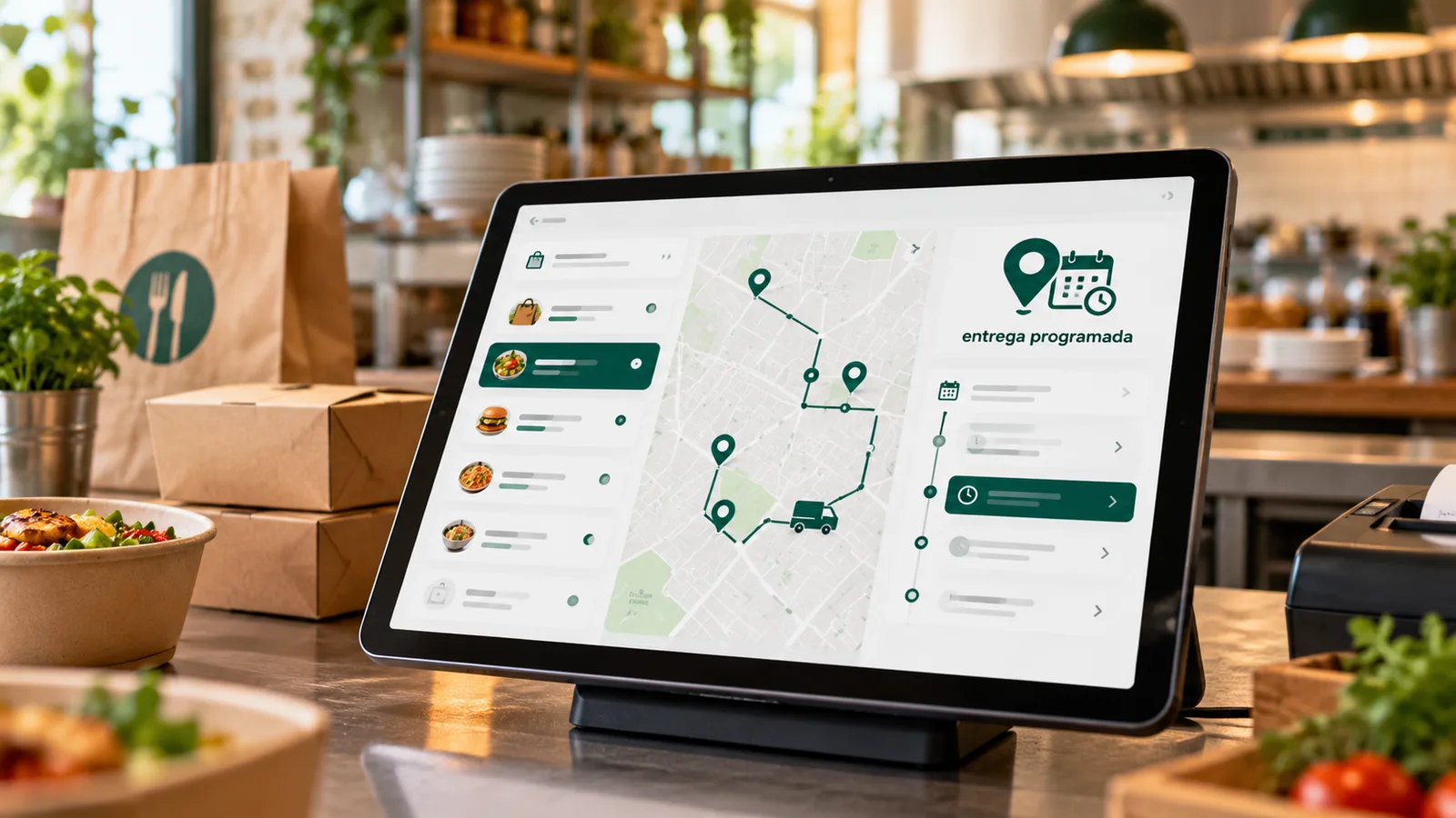 TOTVS Chef: entrega programada com sinal e mapa no tablet, cozinha e delivery