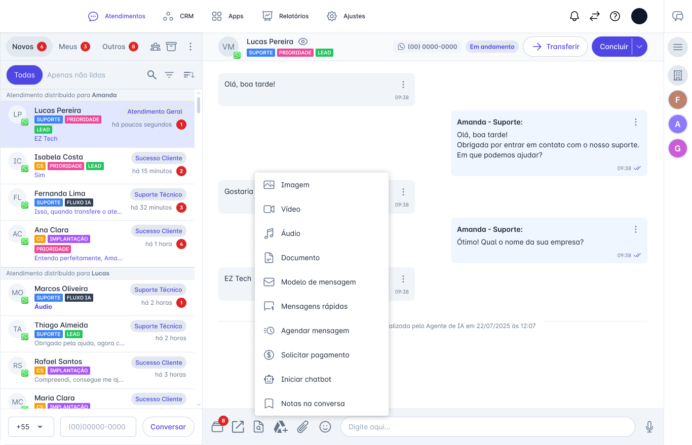 Tela de atendimento multicanal do BypChat