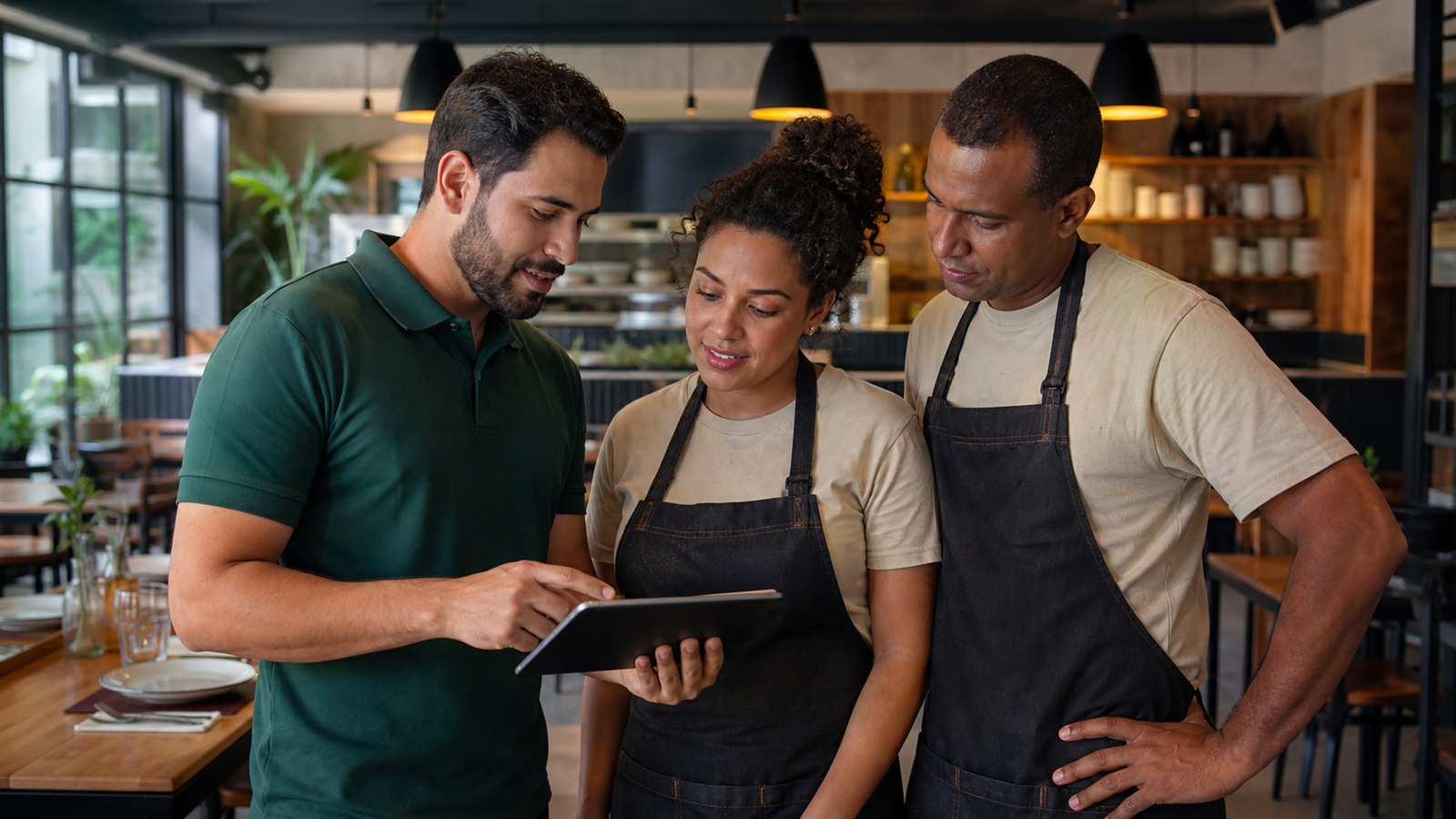 Equipe do restaurante em treinamento